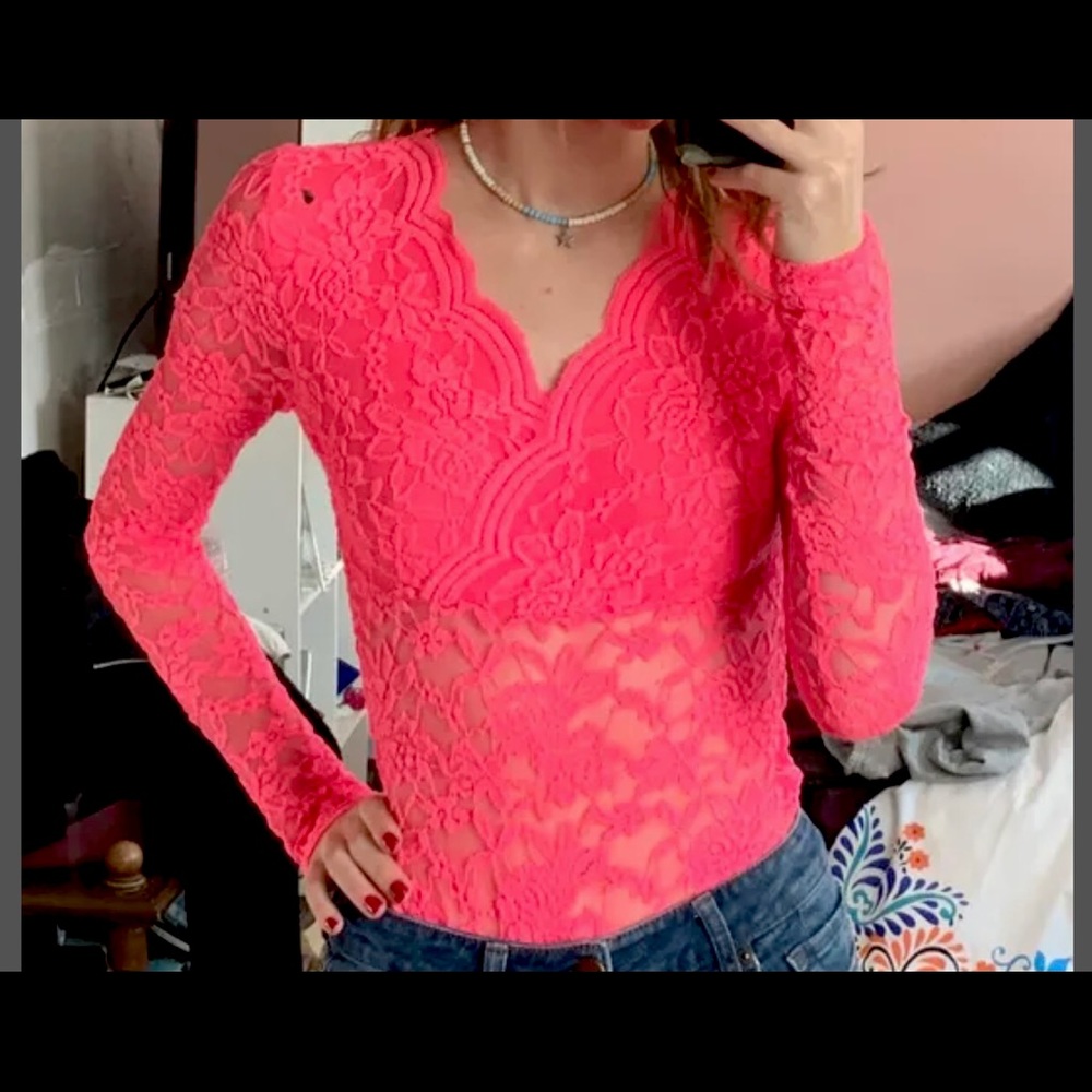 Charlotte Russe Pink Lace Body Suit